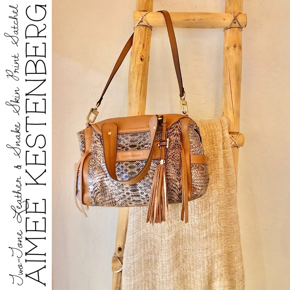 Aimee Kestenberg Two-Tone Leather & Snake Skin Print Satchel